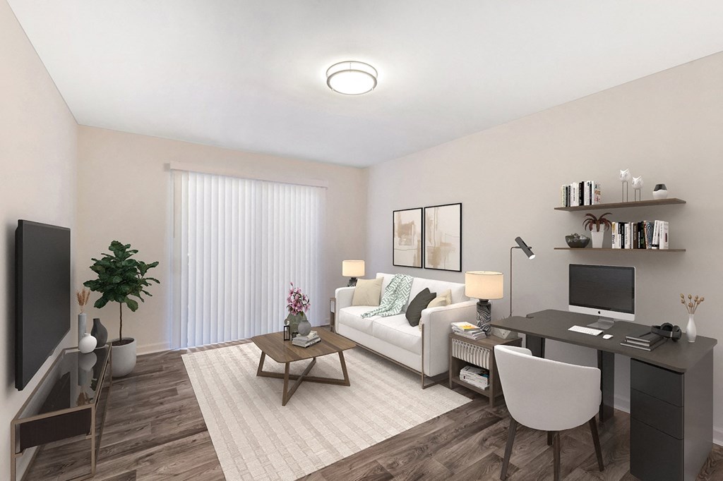 a living room with a couch and a tv