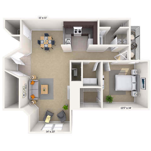 1 bed 1 bath A at Crosswinds Apartments, Mississippi, 39208