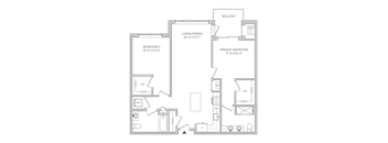 Floorplan of a 2 bedroom 2bath 1,112 square foot apartment with a balcony