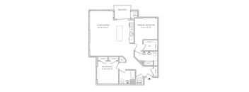 Floorplan of a 1,265 square foot 2 bedroom 2 bath apartment with a balcony