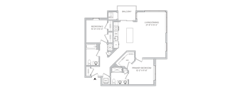 Floorplan of a 1,185 square foot 2 bedroom 2 bath apartment with a balcony