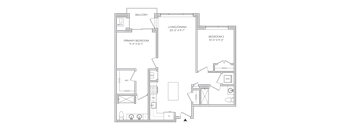 Floorplan of a 2 bedroom 2 bath apartment with 1,051 square feet and a balcony