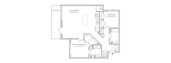 Floorplan of a 1,222 square foot 2 bedroom 2 bath apartment with a balcony