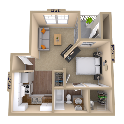 Studio (520 SF) at Reflection Pointe, Flowood, 39232