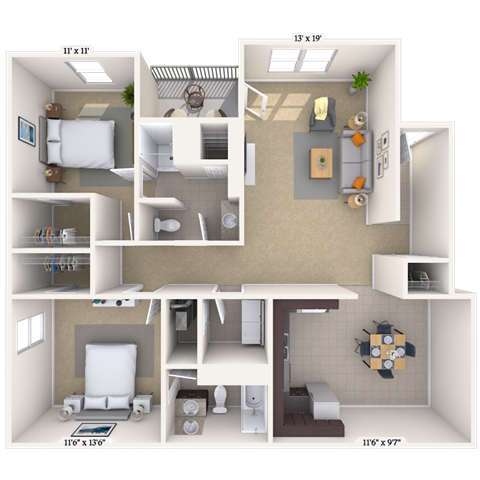 2 bed 2 bath at Crosswinds Apartments, Pearl, MS