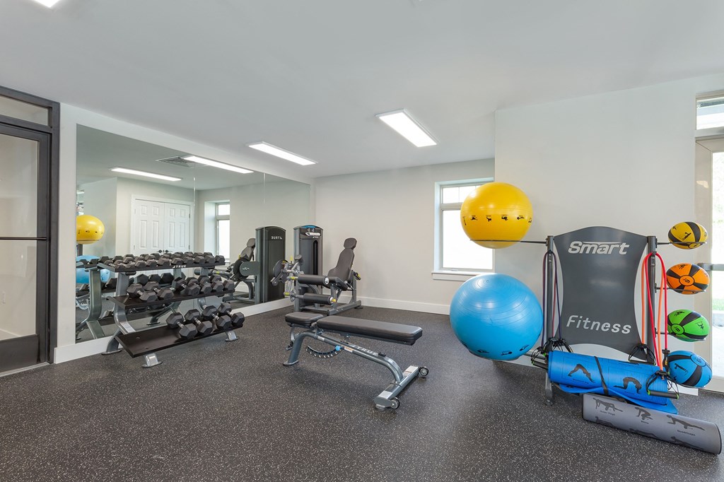 the preserve at ballantyne commons fitness room with weights and cardio equipment at Copper and Quarry Village, Maryland