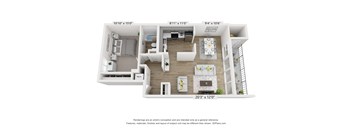 a 1 bedroom floorplan with a bathroom and a living room