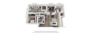 a 1 bedroom floorplan is shown in this rendering