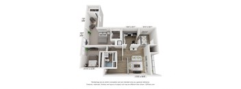 a stylized floor plan with a bedroom and a living room