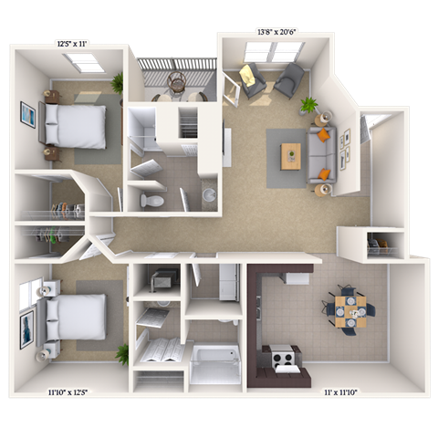 2 bed 2 bath A at Crosswinds Apartments, Pearl, MS, 39208