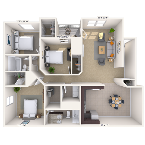 3 bed 2 bath at Crosswinds Apartments, Pearl
