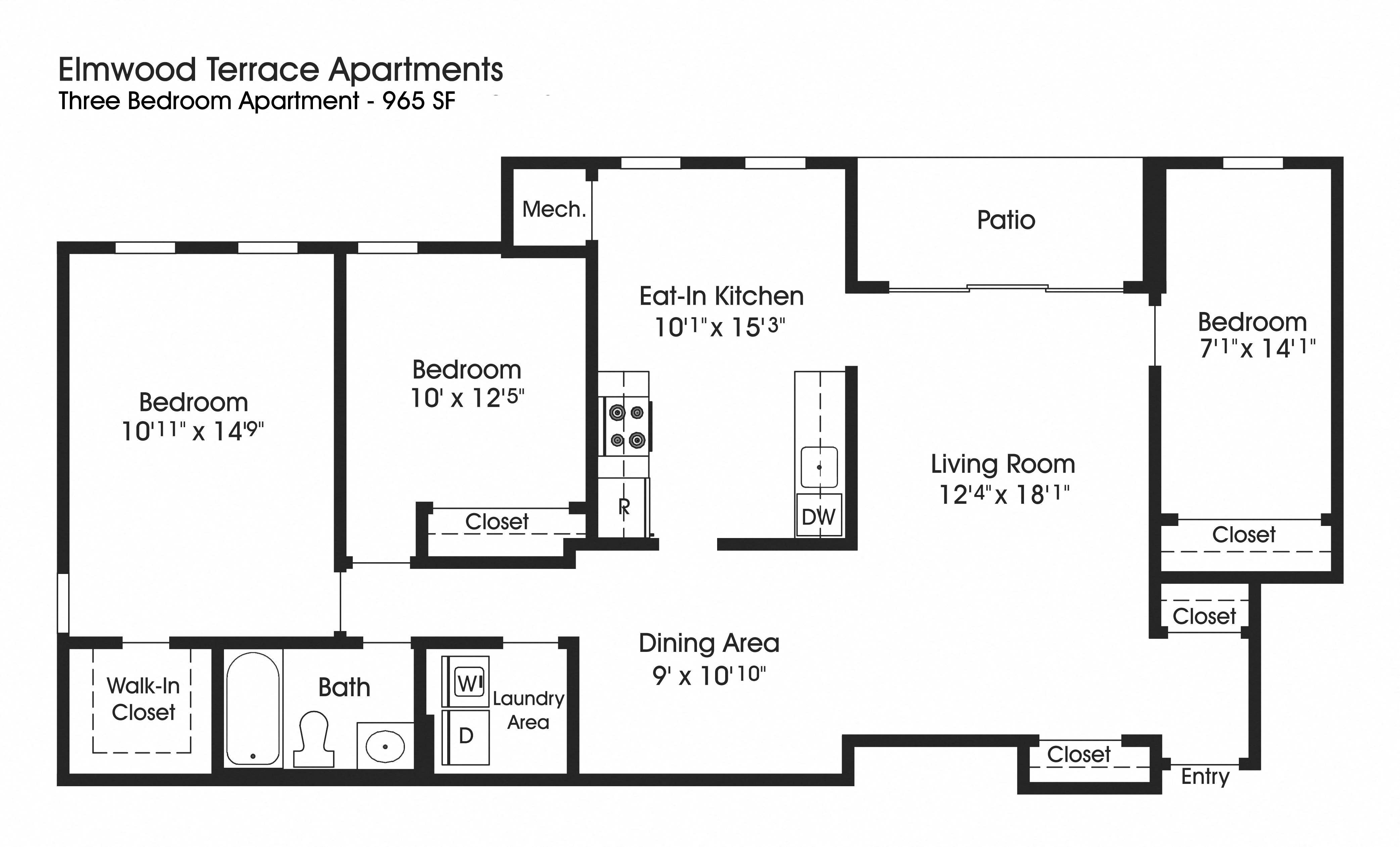 3BR 1BA_965sf at The Apartments at Elmwood Terrace, Frederick