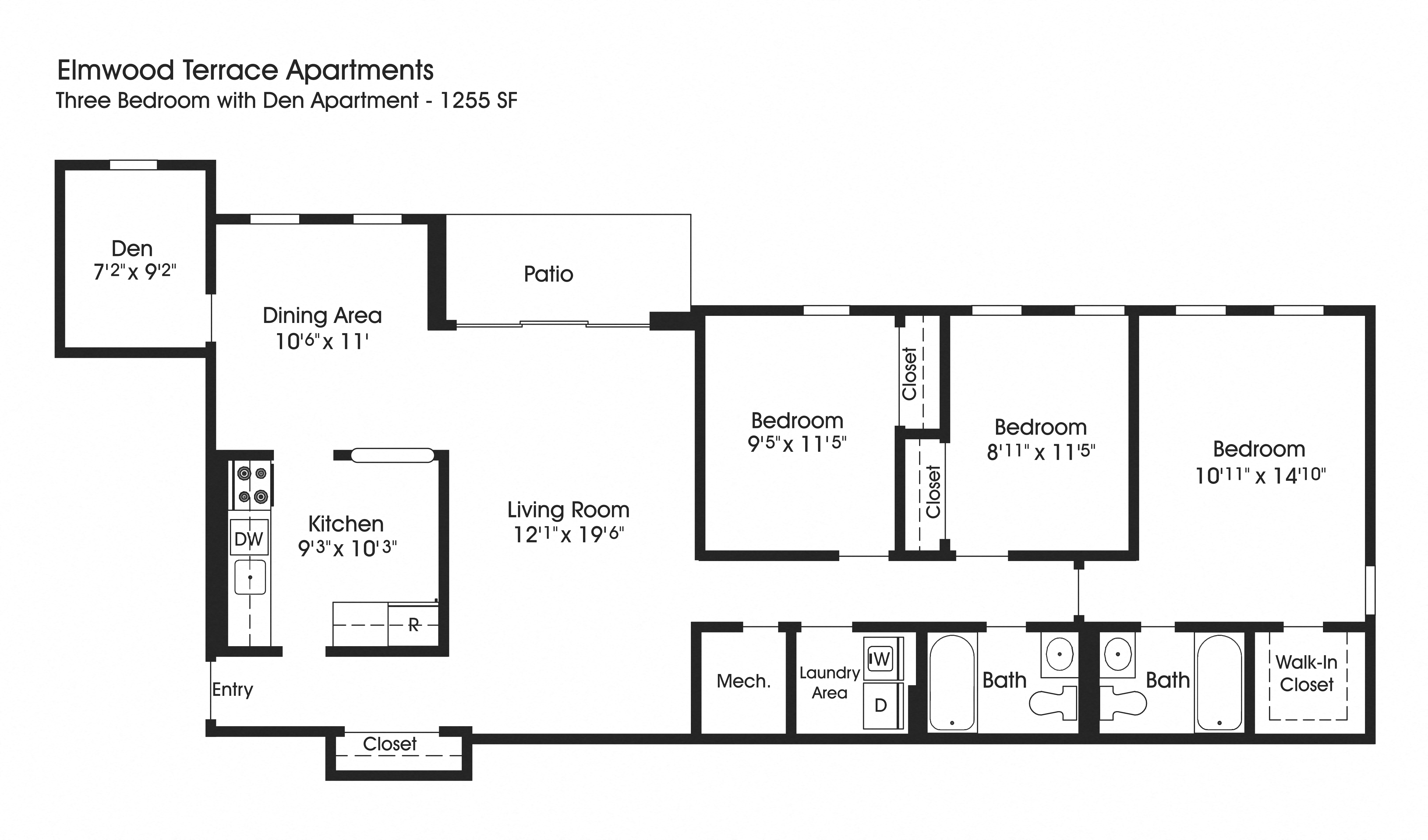 3BR 2BA_1255sf at The Apartments at Elmwood Terrace, Frederick, MD