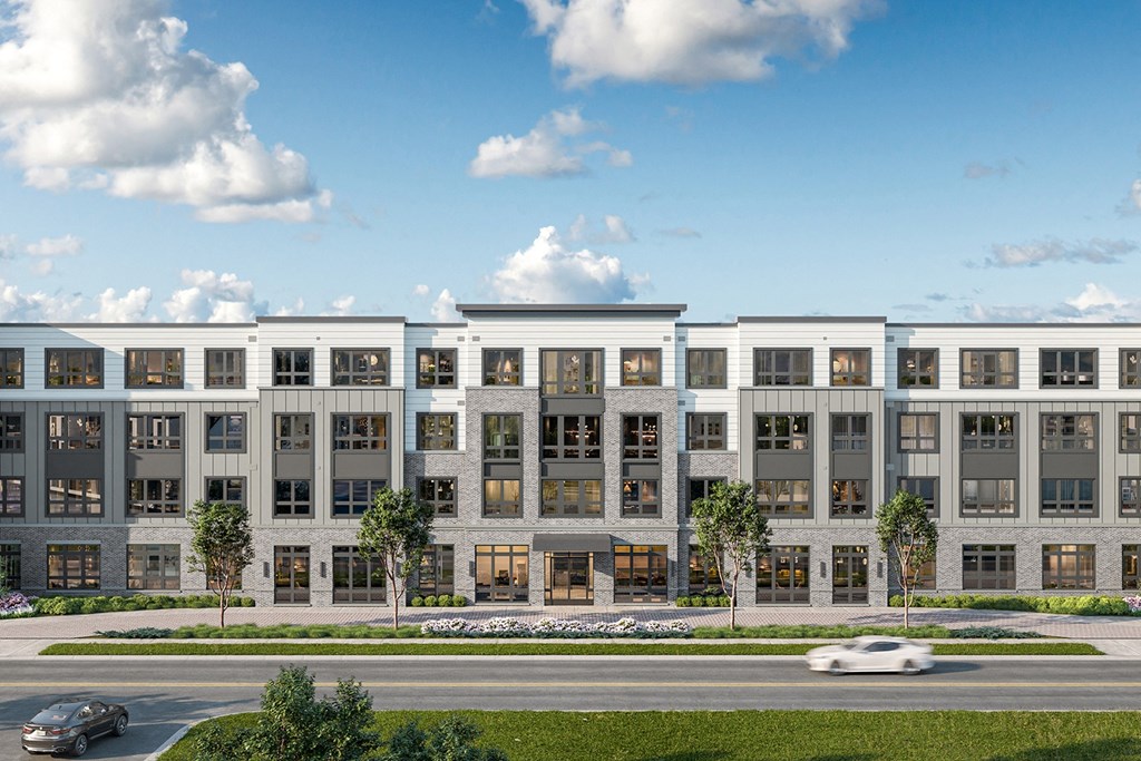 a rendering of an apartment building on a city street