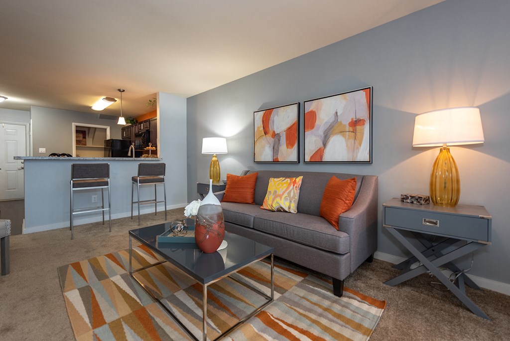 a living room with a couch and a coffee table