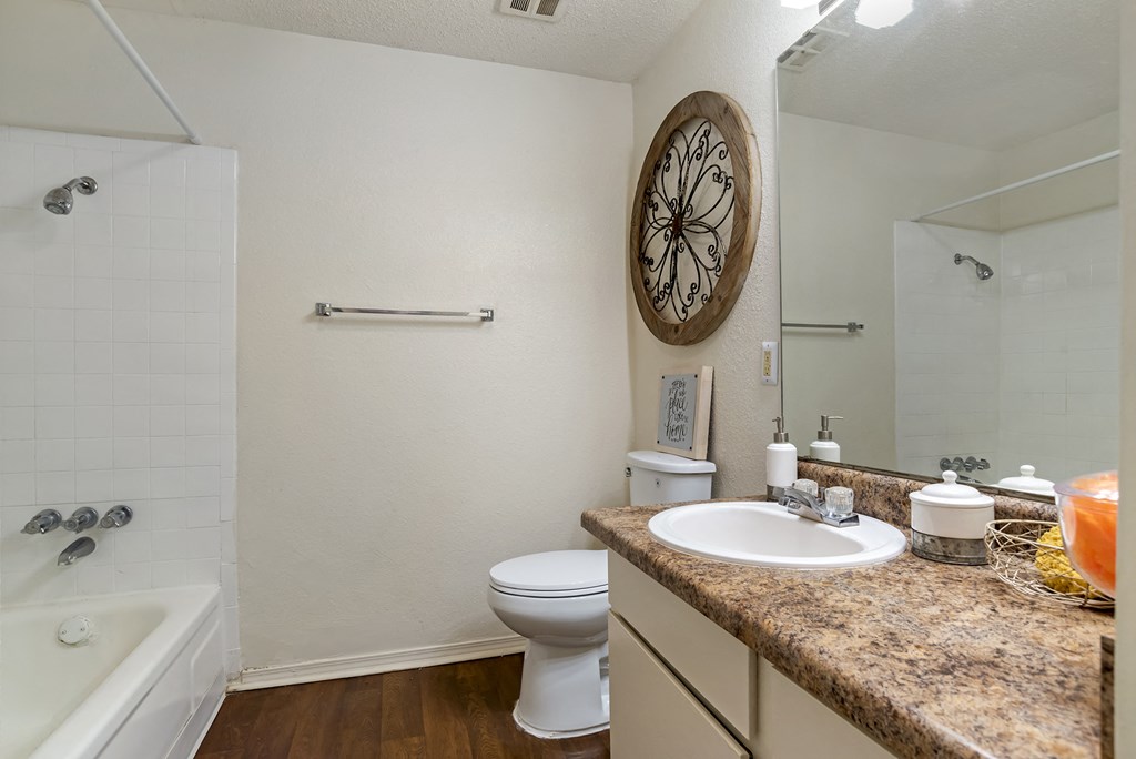 Bathroom along with shower at Lakeshore Landing Apartments, Mississippi, 39157