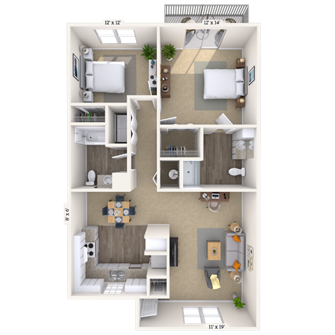 2Bed 1Bath_A at Lakeshore Landing Apartments, Mississippi