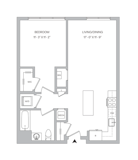 A 1 bedroom floorplan