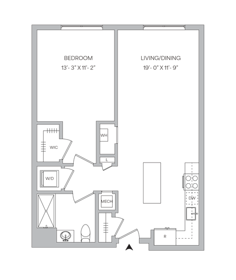 a floor plan of a small apartment with a bedroom and a living room
