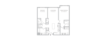 a floor plan of a bedroom apartment with a bathroom and a living room