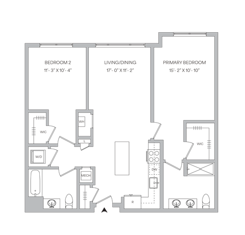 a floor plan of a bedroom apartment with a bathroom and a living room