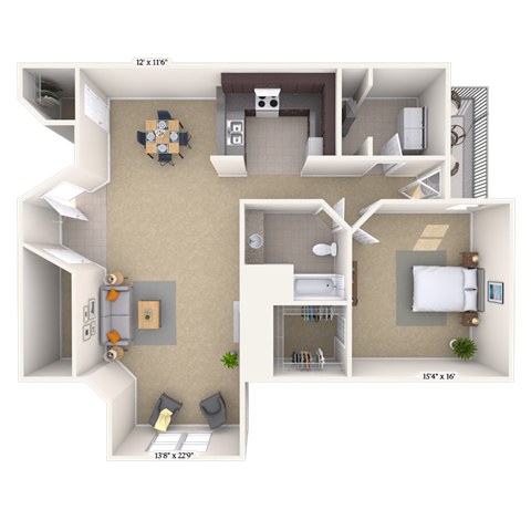 1 bed 1 bath B at Crosswinds Apartments, Pearl, 39208