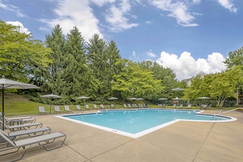A large outdoor swimming pool at The Apartments at Owings Run, Owings Mills, Maryland