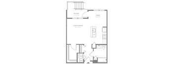A black and white image of a floor plan for a small apartment.