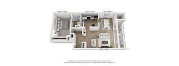 a 1 bedroom floorplan with a bathroom and a living room