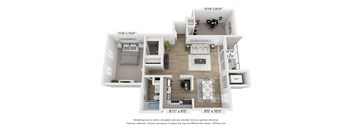 a 1 bedroom floor plan with a bathroom and a living room
