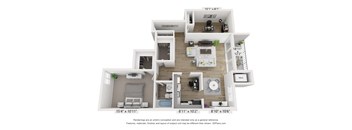 a 1 bedroom floor plan with a bathroom and a living room