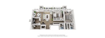 a 1 bedroom floorplan is shown with a kitchen and living room