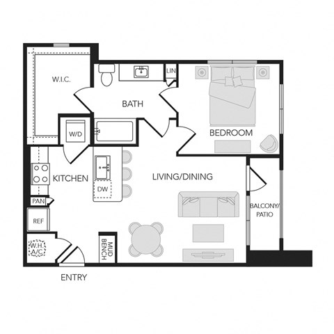 1BR 1BA (730 SF)