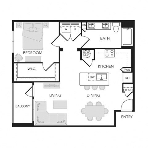 1BR 1BA (A05- 862 SF)