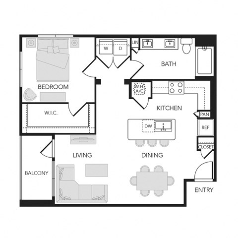 1BR 1BA (A06 - 862 SF)