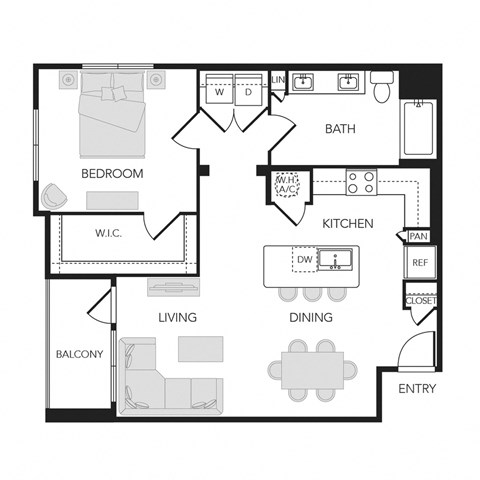 1BR 1BA (908 SF)