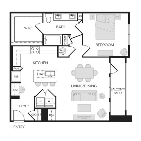 1BR 1BA (961 SF)
