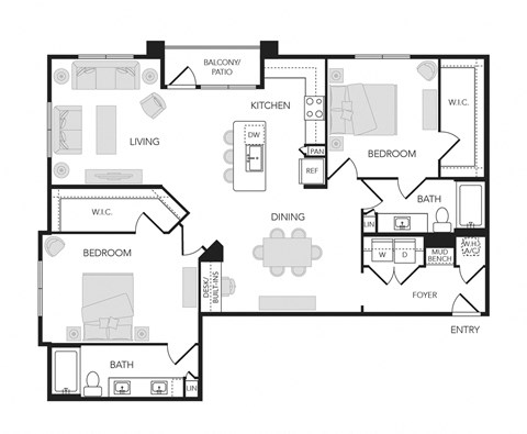 1BR 1BA (1458 SF)