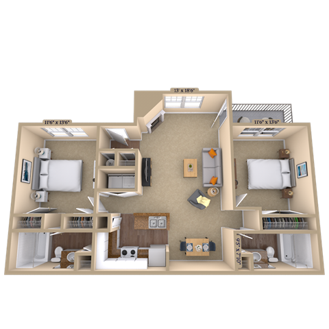 2BR 2BA (1017 SF) at Reflection Pointe, Flowood, MS