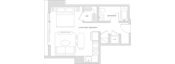 Floorplan of a studio apartment with 454 square feet.