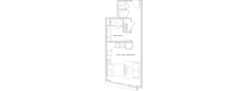 Floorplan of a studio apartment with 464 square feet.