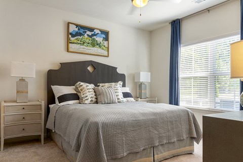 Bedroom with bed at Skyland Exchange Apartments, Asheville, NC