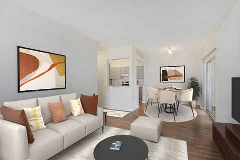 a living room with a couch and a table