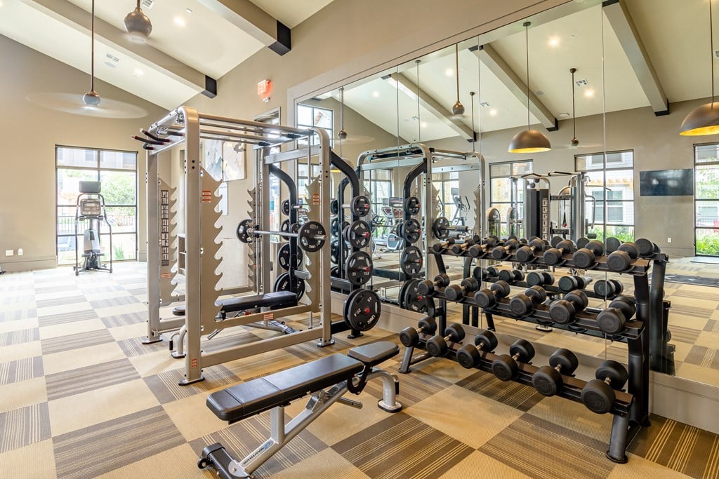 Free Weights And Cardio Equipment at Stone Loch Apartments, Tomball, TX 77375