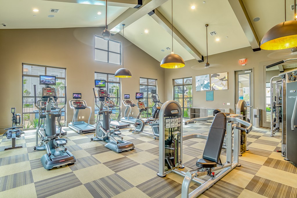 Fitness Center With Modern Equipment at Stone Loch Apartments, Tomball, TX