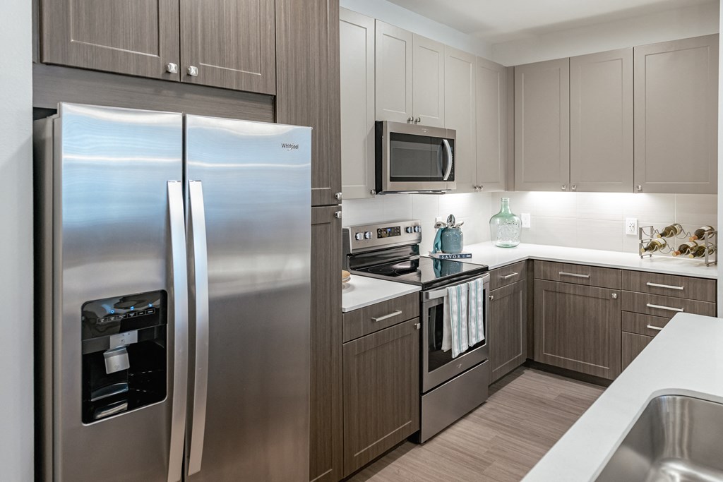 Kitchen Double door refrigerator at Stone Loch Apartments, TX 77375