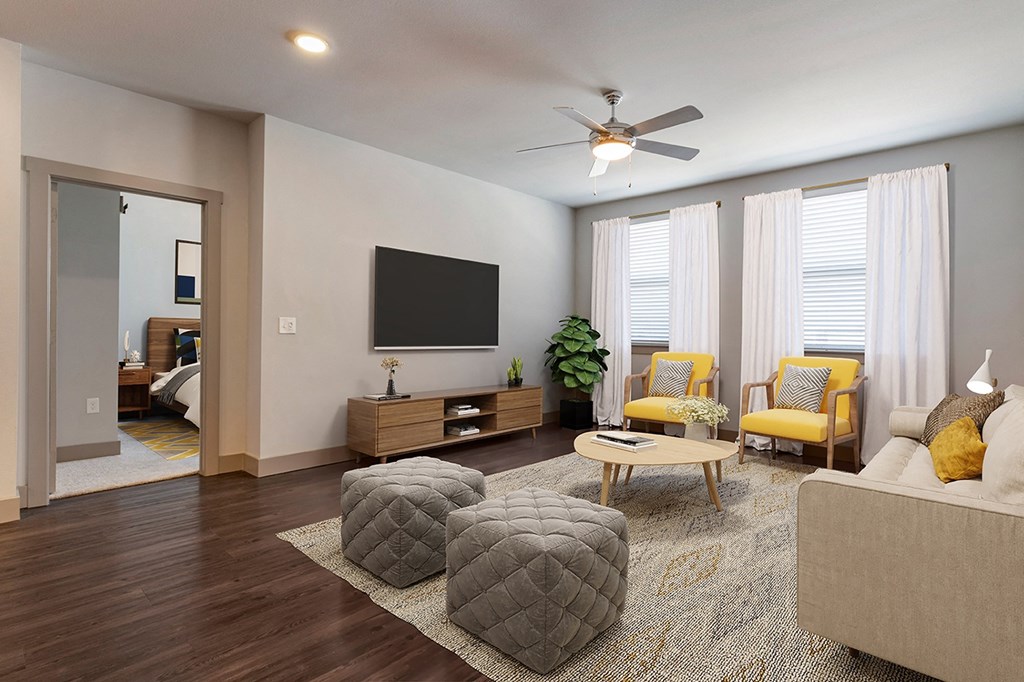 Living Room With Expansive Window at The Cosmopolitan, Tulsa, 74119