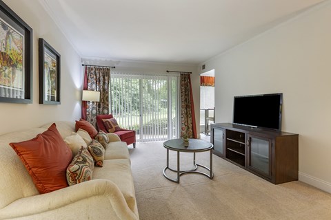 Living Room With Oversized Windows And Doors at The Apartments at The Sycamores, Reston, Virginia