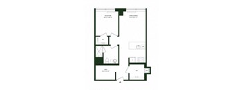 A floor plan of a house with a living room, dining room, and two bedrooms.