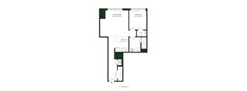 A floor plan of a 132 square meter apartment with a living/dining area, a bedroom, and a kitchen.